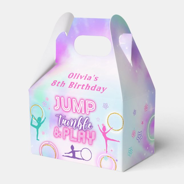 Jump Tumble Play Girl Birthday Party Favor Box (Front Side)