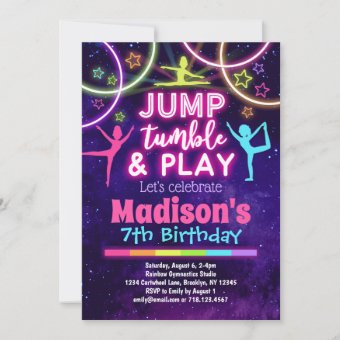 Jump Tumble & Play Gymnastics Girls Birthday Invitation | Zazzle