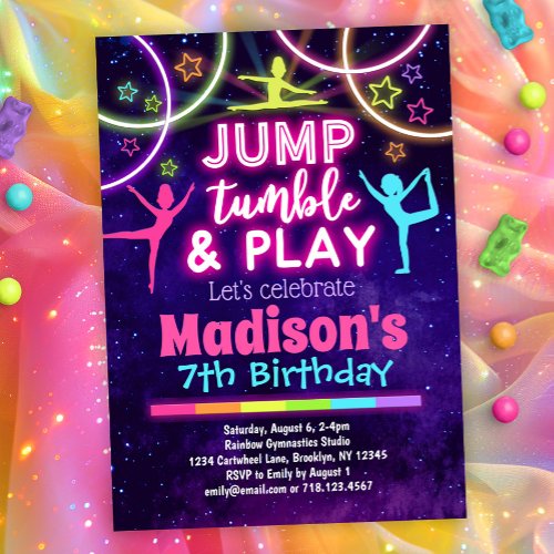 Jump Tumble  Play Gymnastics Girls Birthday Invitation