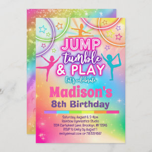 Jump Tumble & Play Rainbow Gymnastics Birthday Invitation