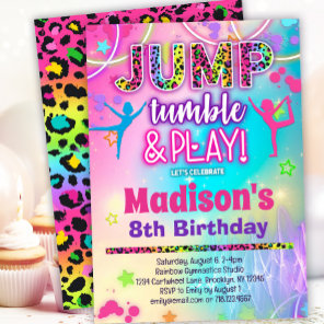Jump Tumble & Play Rainbow Leopard Gymnastics Invitation