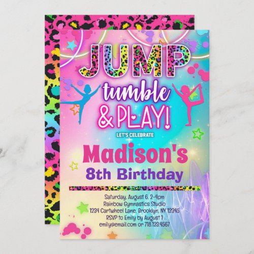 Jump Tumble  Play Rainbow Leopard Gymnastics Invitation