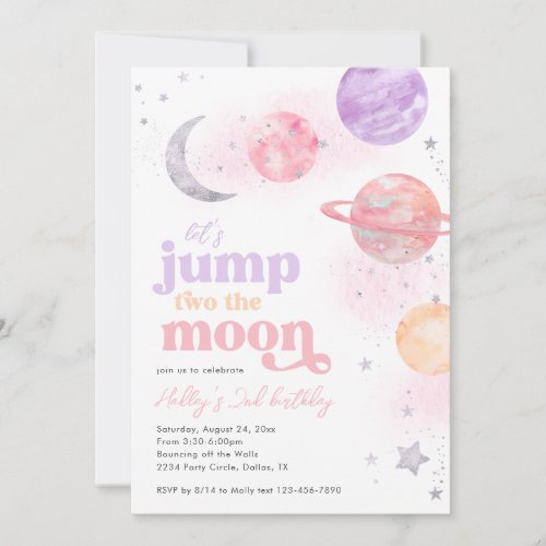 Jump TWO the Moon Birthday Invitation