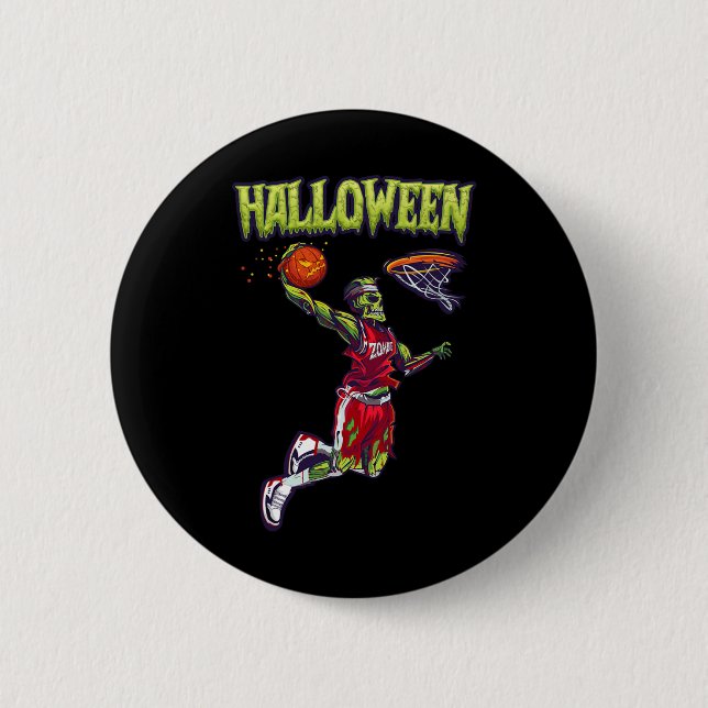 Jump Zombie Basketball Dunk Player Halloween Pumpk Button (Front)