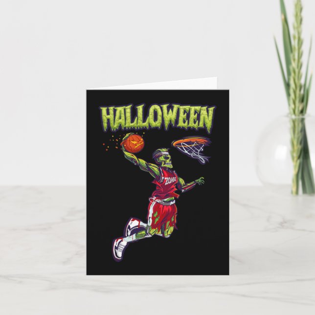 Jump Zombie Basketball Dunk Player Halloween Pumpk Card (Front)