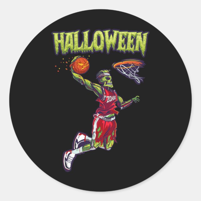 Jump Zombie Basketball Dunk Player Halloween Pumpk Classic Round Sticker (Front)