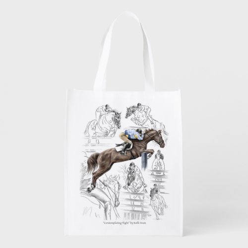 Jumper Horses Fences Montage Grocery Bag