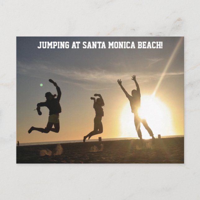 Jumping at Santa Monica Beach Postcard (Front)