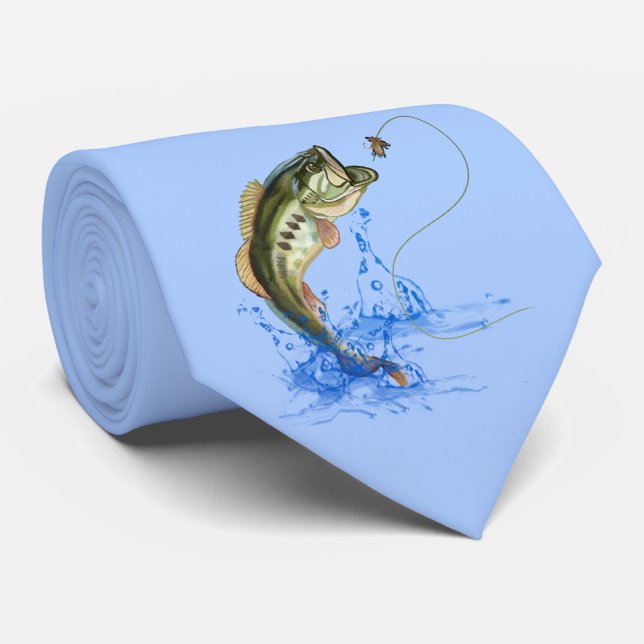 Jumping Bass Fishing Neck Tie (Rolled)