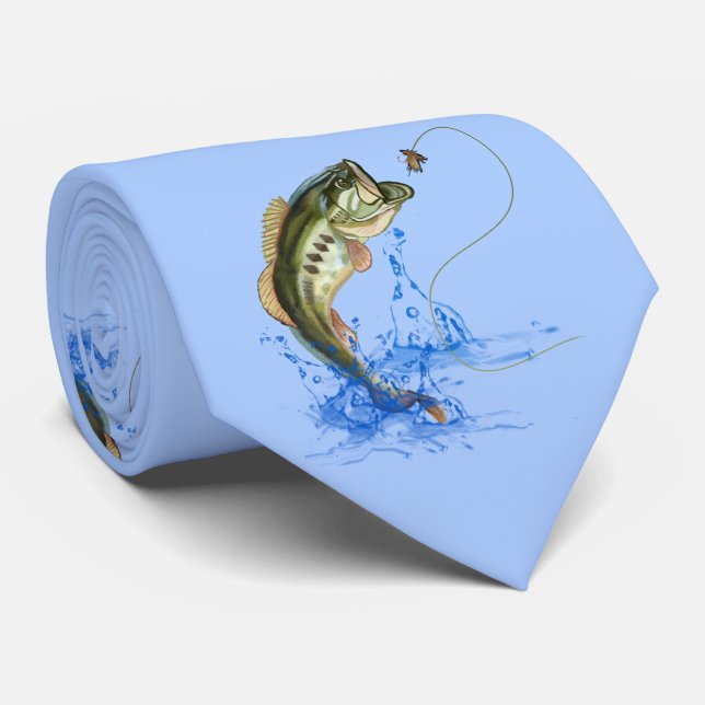 Jumping Bass Fishing Neck Tie (Rolled)