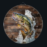 Jumping Bass Gone Fishing Dart Board<br><div class="desc">The Gone Fishing dart board is stylish and thematic, featuring a bold and eye-catching jumping bass on barn wood background. This product is sure to make a statement and be the envy of all your fishing buddies. With its high-quality materials and attention to detail, this dart board is the perfect...</div>