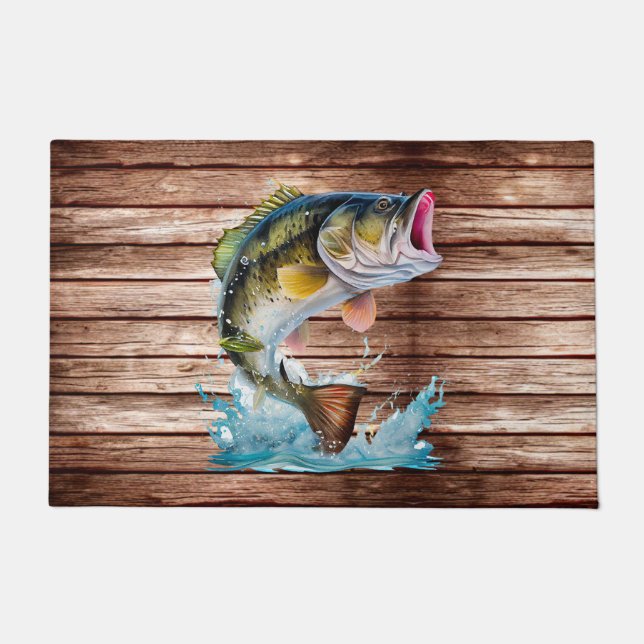 Jumping Bass Gone Fishing Doormat (Front)