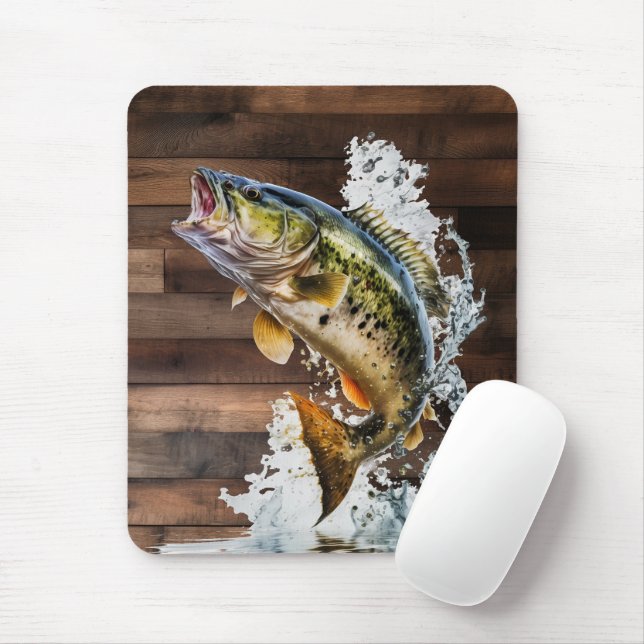 Jumping Bass Gone Fishing Mouse Pad (With Mouse)