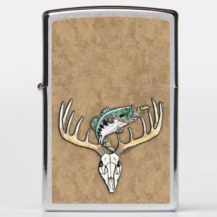 Jumping Bass Large Horns Deer Skull Zippo Lighter