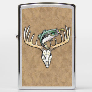 Jumping Bass Large Horns Deer Skull Zippo Lighter