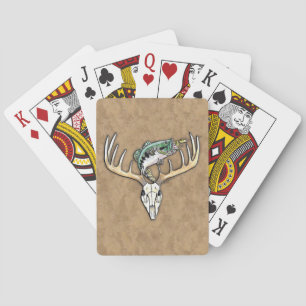 Jumping Bass Over Big Buck Deer Skull Poker Cards