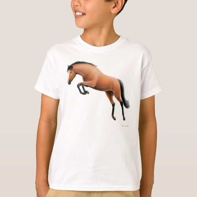 Jumping Bay Horse Kids T-Shirt (Front)