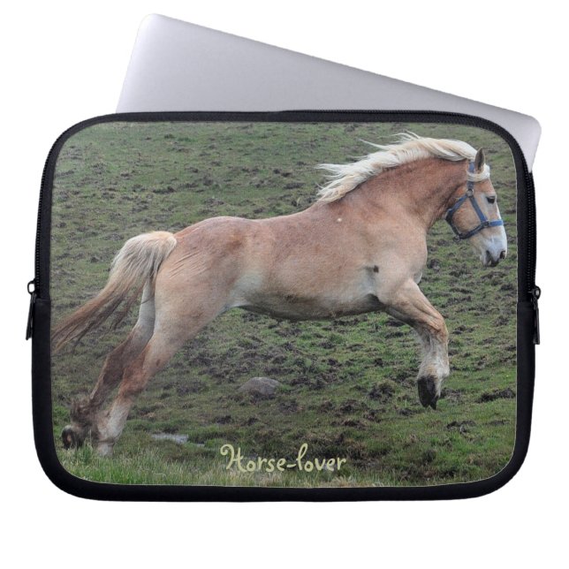 Jumping Belgian Horse-lover's Laptop Sleeve (Front)