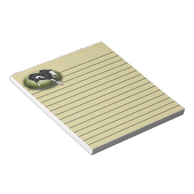 Jumping Black and White Overo Paint Horse Notepad (Angled)