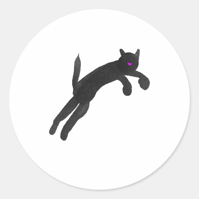 jumping black cat classic round sticker (Front)