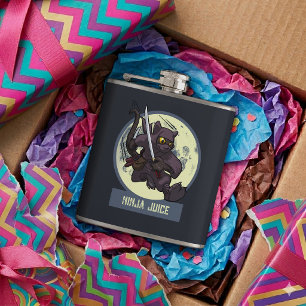 Jumping Black Cat Ninja Alternative Animal Artwork Flask