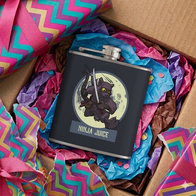 Jumping Black Cat Ninja Alternative Animal Artwork Flask (Creator Uploaded)