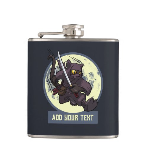Jumping Black Cat Ninja Alternative Animal Artwork Flask