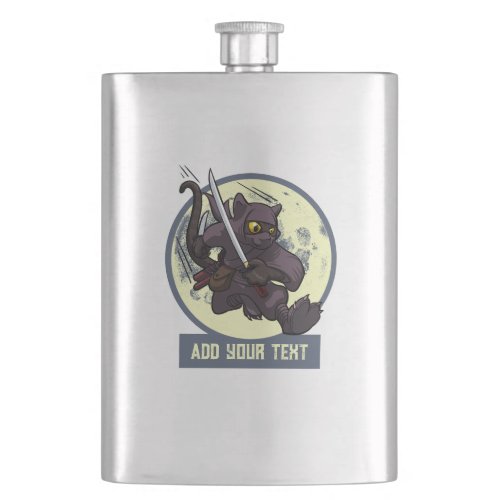 Jumping Black Cat Ninja Alternative Animal Artwork Flask