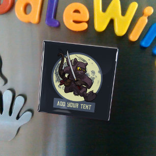 Jumping Black Cat Ninja Alternative Animal Artwork Magnet