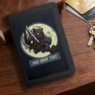 Jumping Black Cat Ninja Alternative Animal Artwork Tri-fold Wallet