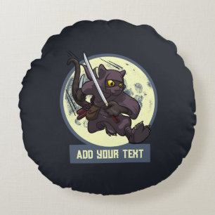 Jumping Black Cat Ninja Custom Text Animal Artwork Round Pillow