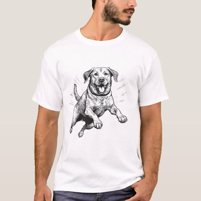 Jumping Black & White Labrador Retriever  T-Shirt (Front)