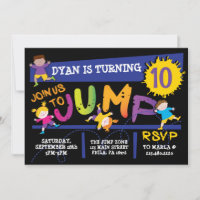 Jumping Bounce Neon Birthday Party Invitation