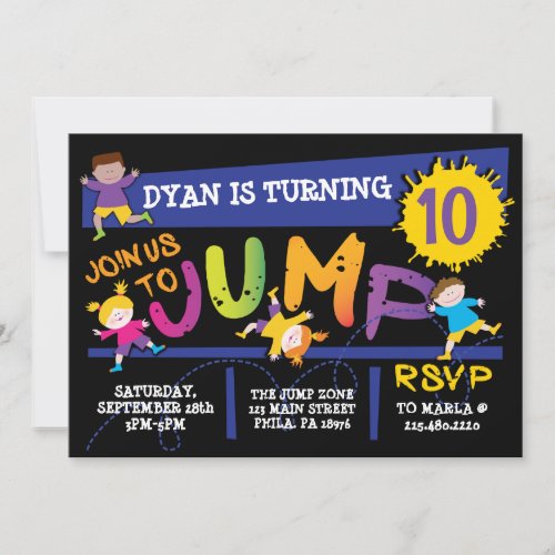 Jumping Bounce Neon Birthday Party Invitation