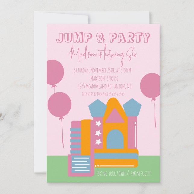 Jumping Bouncing Bounce House Balloon Birthday Invitation (Front)