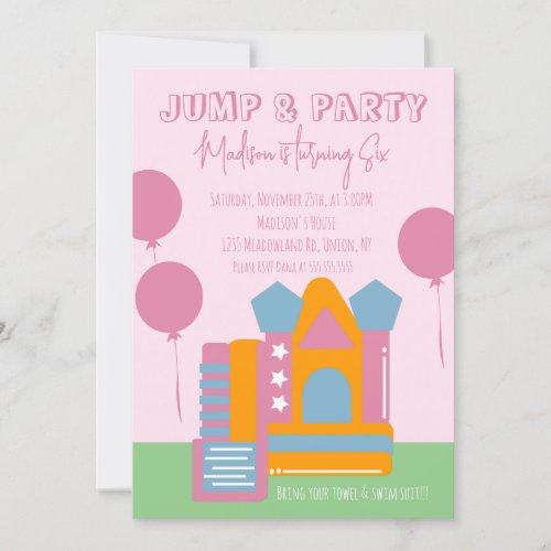 Jumping Bouncing Bounce House Balloon Birthday Invitation