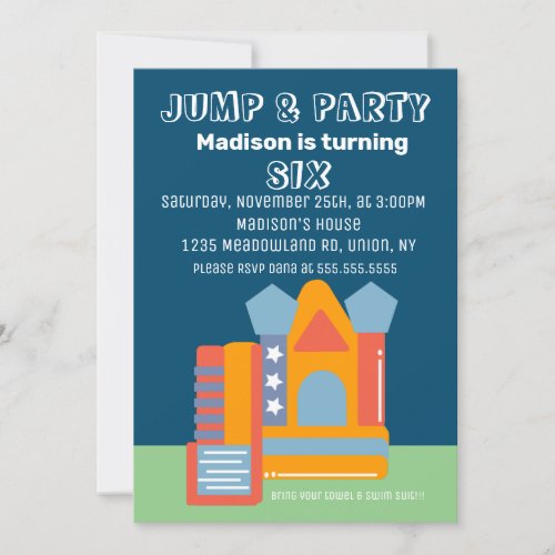 Jumping Bouncing Party Bounce House Birthday Blue  Invitation