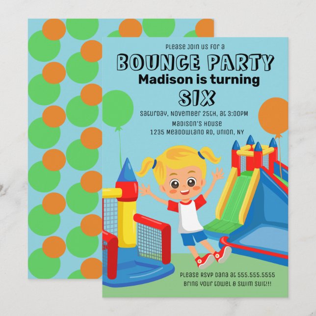 Jumping Bouncing Party Bounce House Birthday Invitation (Front/Back)