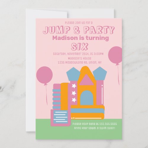 Jumping Bouncing Party Bounce House Birthday Pink Invitation