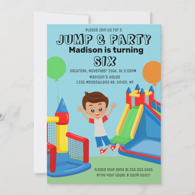Jumping Bouncing Party Bounce House Boys Birthday Invitation (Front)