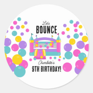 Jumping Bouncy Castle Girls Birthday Party Classic Round Sticker