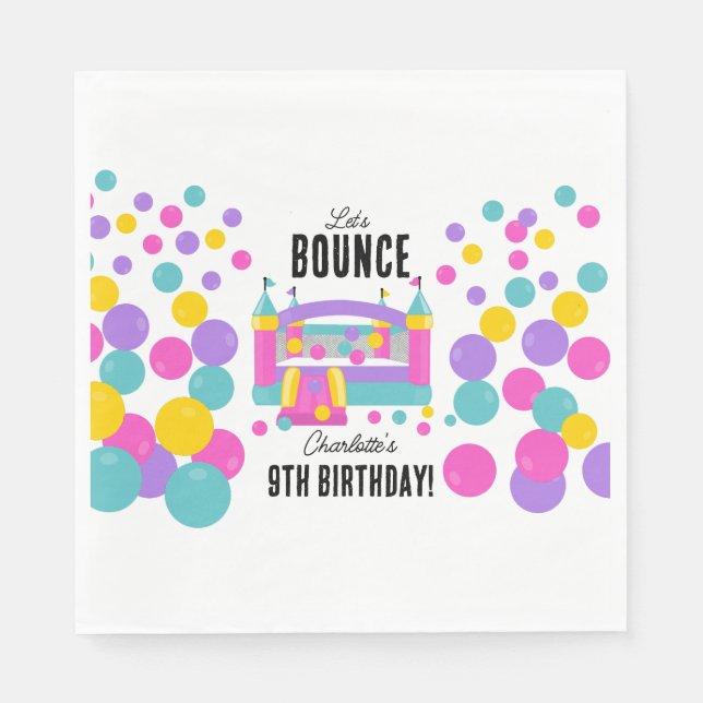 Jumping Bouncy Castle Girls Birthday Party Napkins (Front)
