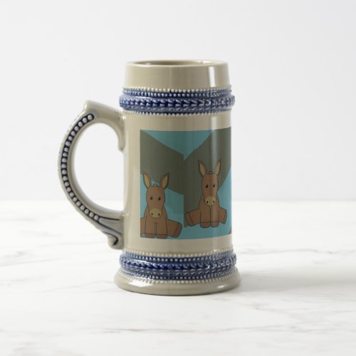 Jumping brown donkeys pattern beer stein