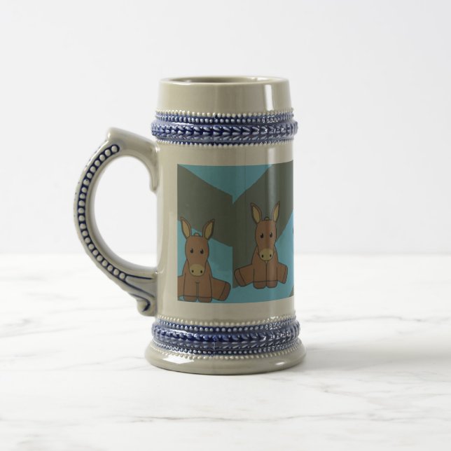 Jumping brown donkeys pattern beer stein (Left)