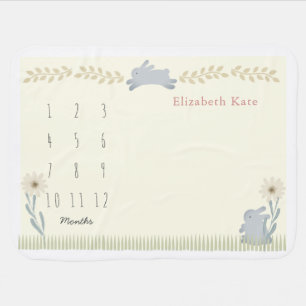 Jumping Bunny Pastel Yellow Girl Monthly Milestone Baby Blanket