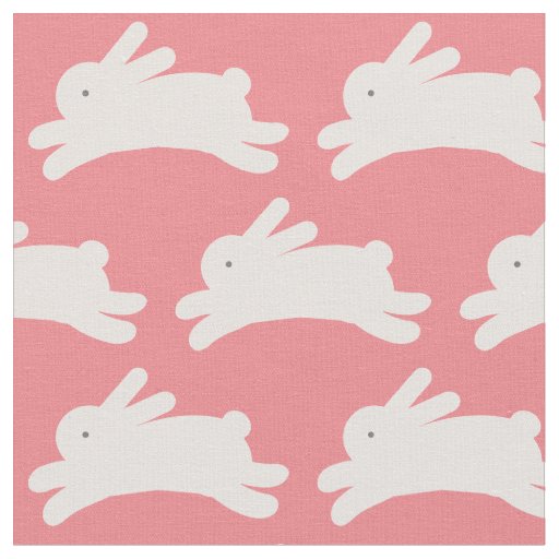 Jumping Bunny Pattern Pink Fabric