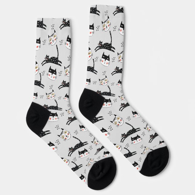 Jumping Cartoon Cats and Faces Socks (Right)
