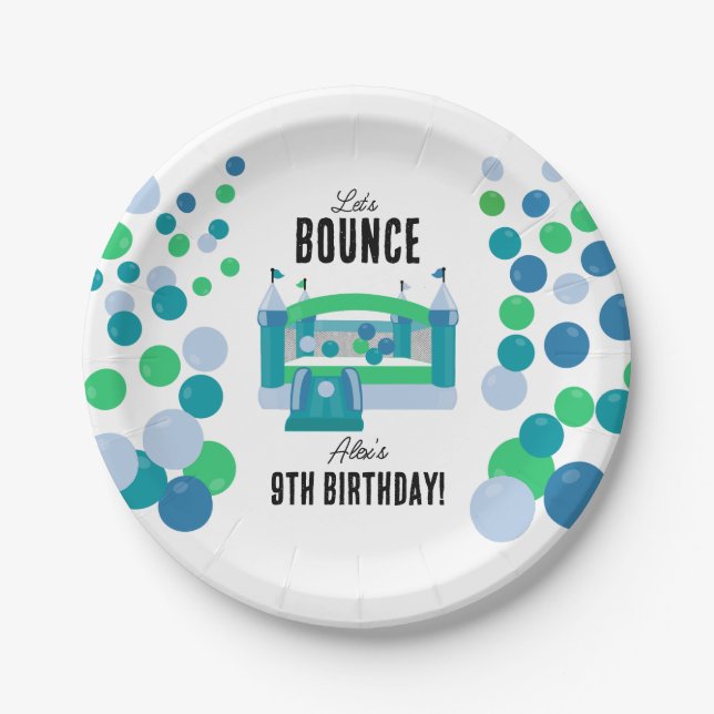 Jumping Castle Bouncy Boys Birthday Party Paper Plates (Front)