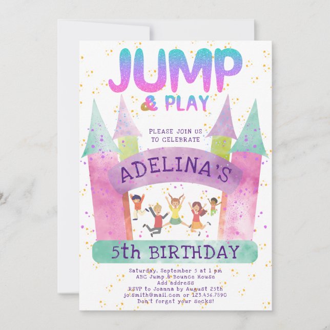 Jumping Castle Jump Play Gymnastics Kids Birthday Invitation (Front)