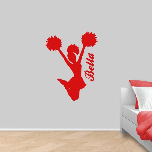 Jumping Cheerleader And Name Large Wall Decal (Front)